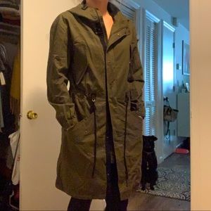Love Tree long olive green coat with hood